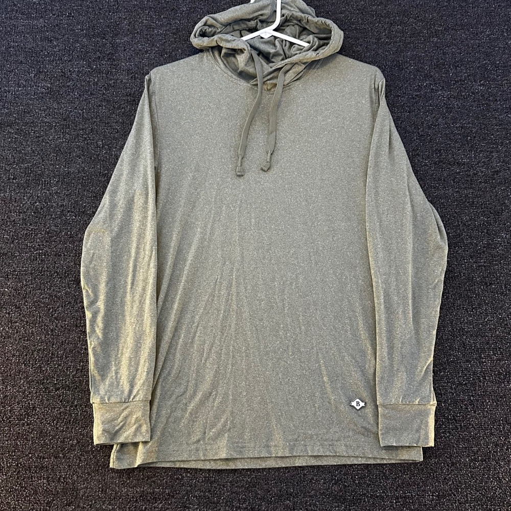 Burlebo Hooded Tee Mens Small Olive Green Good Lightweight Long Sleeve Stretch
